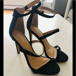 Express Black Thin strappy satin Heels Size 6.5